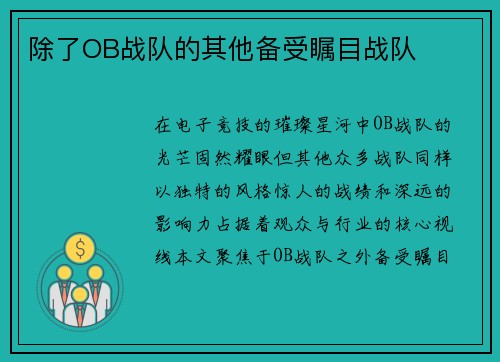 除了OB战队的其他备受瞩目战队